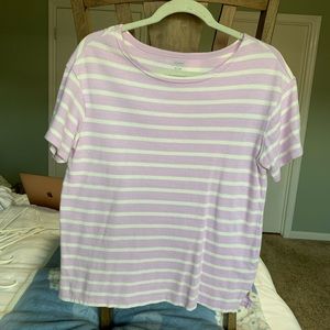Lavender and white striped short sleeve sweater